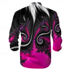 Men's Printed Shirts Long Sleeve Subcultural Vacation Party Street Spring & Summer Turndown Print Button-Down Red+Pink Red Navy Blue Blue Purple