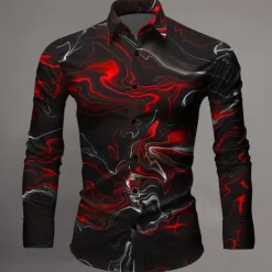 Men's Printed Shirts Long Sleeve Subcultural Vacation Party Street Spring & Summer Turndown Print Button-Down Red+Pink Red Navy Blue Blue Purple