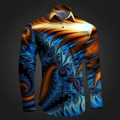 Men's Printed Shirts Long Sleeve Subcultural Vacation Party Street Spring & Summer Turndown Print Button-Down Red+Pink Red Navy Blue Blue Purple