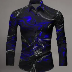 Men's Printed Shirts Long Sleeve Subcultural Vacation Party Street Spring & Summer Turndown Print Button-Down Red+Pink Red Navy Blue Blue Purple