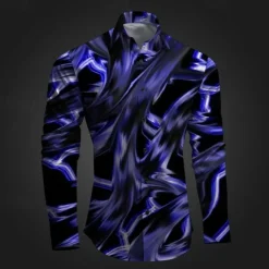 Men's Printed Shirts Long Sleeve Subcultural Vacation Party Street Spring & Summer Turndown Print Button-Down Red+Pink Red Navy Blue Blue Purple