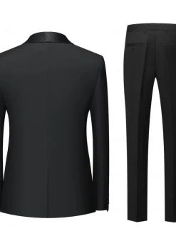 Men's Prom Fall Wedding Party Suits Black Fashion Formal Solid Colored Standard Fit 2 Piece Single Breasted One-button