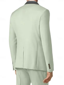 Men's Prom Fall Wedding Party Suits Peaked Lapel Light Green Fashion Formal Solid Colored Standard Fit 2 Piece Single Breasted One-button