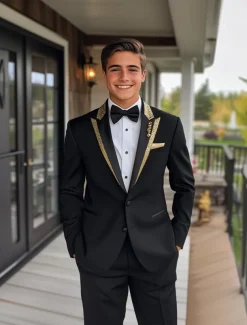 Men's Prom Fall Wedding Party Suits Black Fashion Luxury Solid Colored Standard Fit 3 Piece Single Breasted Two-buttons