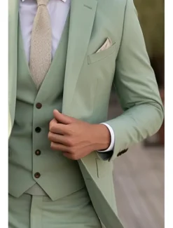 Men's Prom Fall Wedding Suits Notch Burgundy Sage Daily Lightweight Solid Colored Tailored Fit 3 Piece Single Breasted Two-buttons