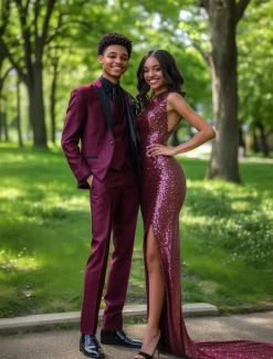 Men's Prom Party Suits Peaked Lapel Burgundy Fashion Formal Solid Colored Standard Fit 3 Piece Single Breasted One-button