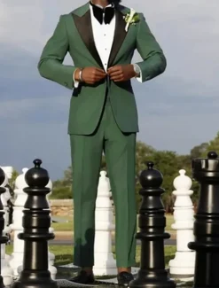 Men's Prom Party Suits Peaked Lapel Army Green Luxury Formal Solid Colored Standard Fit 2 Piece Single Breasted One-button
