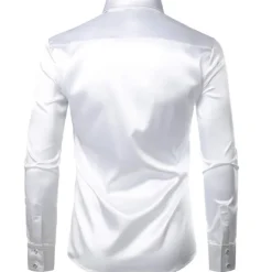 Men's Prom Shirt Disco Shirt Satin Silk Shirt Tuxedo Shirts Solid Color Wedding Party Black White Red Blue Long Sleeve Turndown Summer Spring Clothing Apparel Sequins