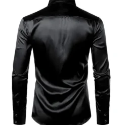 Men's Prom Shirt Disco Shirt Satin Silk Shirt Tuxedo Shirts Solid Color Wedding Party Black White Red Blue Long Sleeve Turndown Summer Spring Clothing Apparel Sequins