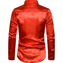 Men's Prom Shirt Disco Shirt Satin Silk Shirt Tuxedo Shirts Solid Color Wedding Party Black White Red Blue Long Sleeve Turndown Summer Spring Clothing Apparel Sequins