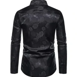 Men's Prom Shirt Satin Silk Shirt Graphic Wedding Party Silver Black Wine Navy Blue Long Sleeve Turndown Clothing Apparel Button-Down