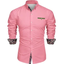 Men's Prom Shirt Tuxedo Shirts Paisley Party Outdoor Pink Long Sleeve Turndown Summer Spring Clothing Apparel Print