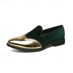 Men's Prom Shoes - Burgundy Velvet and Gold Patent Leather Slip-Ons with Brogue Detailing for Formal Wear
