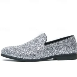 Men's Prom Shoes - Gold Glitter Slip-On Loafers for Glamorous Evening Wear