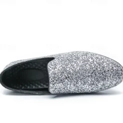 Men's Prom Shoes - Gold Glitter Slip-On Loafers for Glamorous Evening Wear