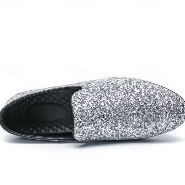 Men's Prom Shoes - Gold Glitter Slip-On Loafers for Glamorous Evening Wear
