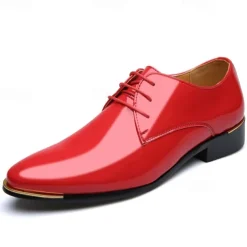 Men's Prom Shoes Vibrant Red Patent Leather Oxfords with Lace-Up Design for Stylish Formal Events