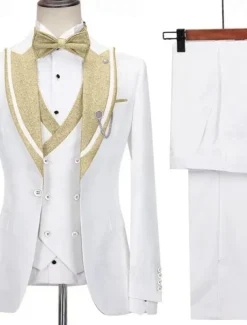 Men's Prom Sparkly Party Suits Peaked Lapel Pink Purple Fashion Luxury Solid Colored Standard Fit 3 Piece Single Breasted One-button