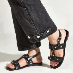 Men's PU Leather Sandals Gladiator Sandals Roman Sandals Black Summer Sandals Walking Vintage Casual Vacation Beach Breathable Buckle Shoes