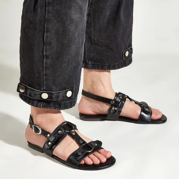 Men's PU Leather Sandals Gladiator Sandals Roman Sandals Black Summer Sandals Walking Vintage Casual Vacation Beach Breathable Buckle Shoes