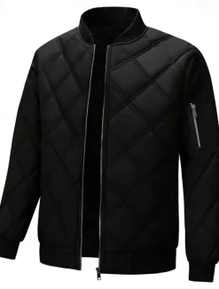 Men's Puffer Jacket Bomber Jacket Padded Zipper Pocket Polyster Pocket Outdoor Date Casual Daily Regular Fashion Casual Thermal Warm Windproof Winter Plain Dark Grey Black Puffer Jacket