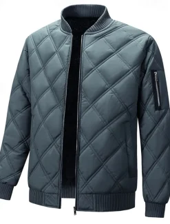 Men's Puffer Jacket Bomber Jacket Padded Zipper Pocket Polyster Pocket Outdoor Date Casual Daily Regular Fashion Casual Thermal Warm Windproof Winter Plain Dark Grey Black Puffer Jacket