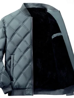 Men's Puffer Jacket Bomber Jacket Padded Zipper Pocket Polyster Pocket Outdoor Date Casual Daily Regular Fashion Casual Thermal Warm Windproof Winter Plain Dark Grey Black Puffer Jacket