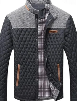 Men's Puffer Jacket Casual Jacket Daily Vacation Warm Pocket Fall & Winter Color Block Fashion Classic Stand Collar Regular Black Wine Navy Blue Brown Khaki Jacket