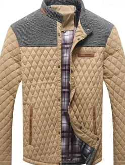 Men's Puffer Jacket Casual Jacket Daily Vacation Warm Pocket Fall & Winter Color Block Fashion Classic Stand Collar Regular Black Wine Navy Blue Brown Khaki Jacket