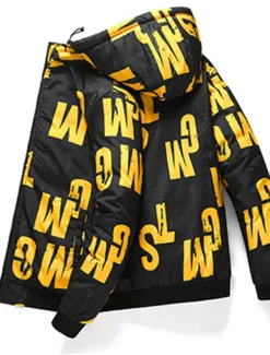 Men's Puffer Jacket Hoodie Coat Padded Zipper Pocket Print Sports Outdoor Regular Outdoor Casual / Daily Winter Letter Black Yellow Red Khaki Puffer Jacket