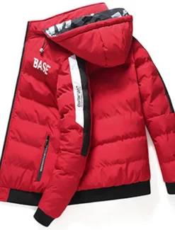 Men's Puffer Jacket Hoodie Coat Padded Zipper Pocket Print Sports Outdoor Regular Outdoor Casual / Daily Winter Letter Black Yellow Red Khaki Puffer Jacket