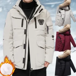 Men's Puffer Jacket Hoodie Jacket Hiking Down Jacket Duckdown Winter Outdoor Thermal Warm Waterproof Windproof Warm Outerwear Windbreaker Trench Coat Full Length Hidden Zipper Skiing Fishing Climbing