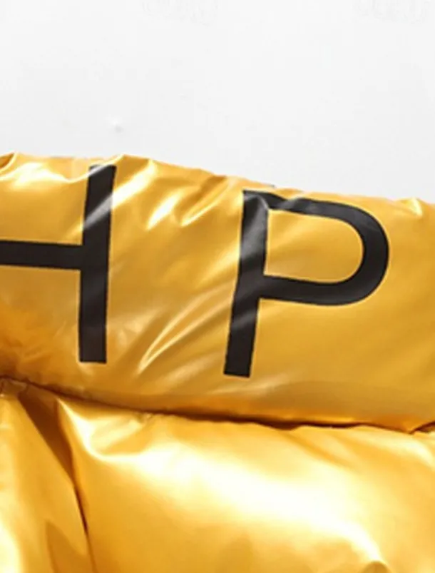 Men's Puffer Jacket Padded Parka Pocket Print Zipper Pocket Sports Outdoor Traveling Short Chic & Modern Outdoor Casual / Daily Winter Letter Silver Black Yellow Puffer Jacket