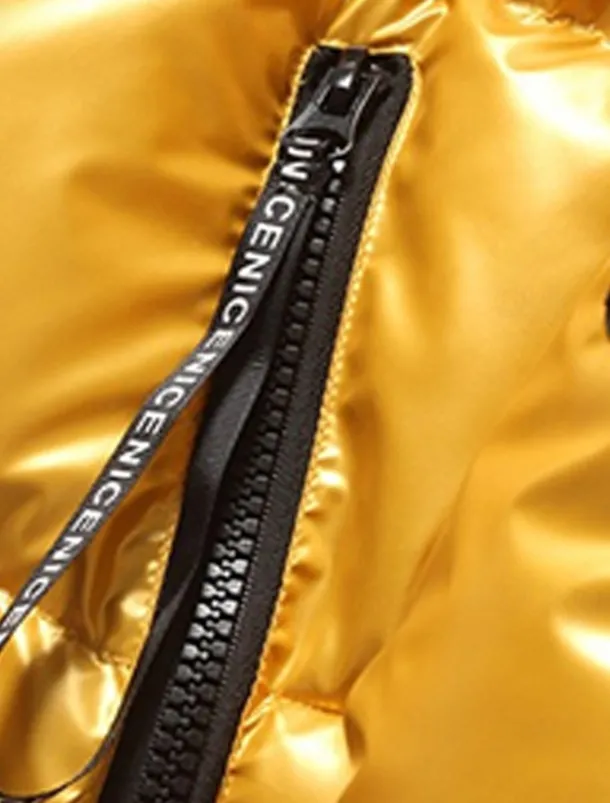 Men's Puffer Jacket Padded Parka Pocket Print Zipper Pocket Sports Outdoor Traveling Short Chic & Modern Outdoor Casual / Daily Winter Letter Silver Black Yellow Puffer Jacket