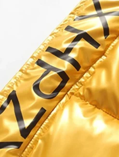 Men's Puffer Jacket Padded Parka Pocket Print Zipper Pocket Sports Outdoor Traveling Short Chic & Modern Outdoor Casual / Daily Winter Letter Silver Black Yellow Puffer Jacket