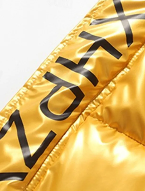 Men's Puffer Jacket Padded Parka Pocket Print Zipper Pocket Sports Outdoor Traveling Short Chic & Modern Outdoor Casual / Daily Winter Letter Silver Black Yellow Puffer Jacket