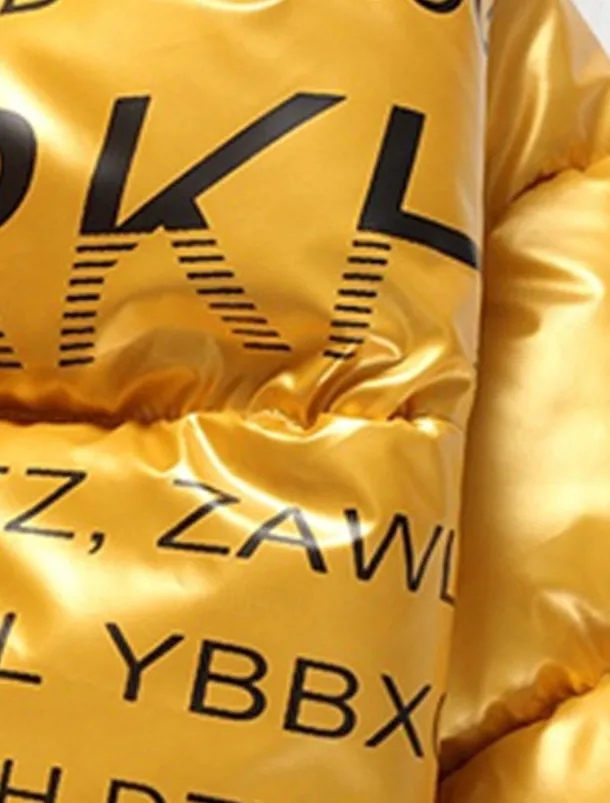 Men's Puffer Jacket Padded Parka Pocket Print Zipper Pocket Sports Outdoor Traveling Short Chic & Modern Outdoor Casual / Daily Winter Letter Silver Black Yellow Puffer Jacket