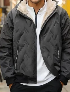 Men's Puffer Jacket Padded Pocket Full Zip Christmas Outdoor Street Regular Neutral Fashion Daily Winter Solid Color Black Gray Puffer Jacket
