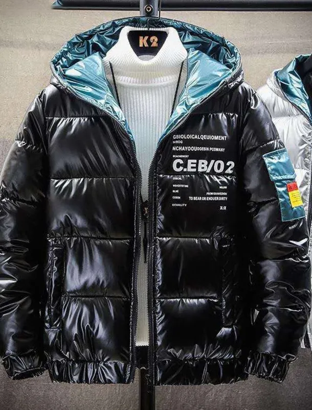 Men's Puffer Jacket Quilted Jacket Padded Cardigan Zipper Pocket Print Vacation Going out Weekend Outdoor Casual / Daily Winter Letter Silver Black Puffer Jacket