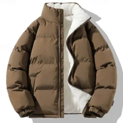 Men's Puffer Jacket Quilted Jacket Padded Jacket Pocket Polyster Fleece lined Daily Wear Date Vacation Regular Fashion Casual Comfortable Thermal Warm Fall & Winter Solid / Plain Color Black Green