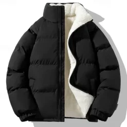 Men's Puffer Jacket Quilted Jacket Padded Jacket Pocket Polyster Fleece lined Daily Wear Date Vacation Regular Fashion Casual Comfortable Thermal Warm Fall & Winter Solid / Plain Color Black Green