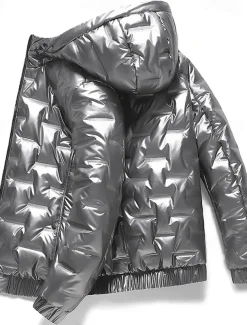 Men's Puffer Jacket Quilted Jacket Hoodie Jacket Cardigan Slim Fit Casual Daily Regular Casual Daily Trendy Waterproof Windproof Warm Fall Winter Solid Color Silver Black Puffer Jacket