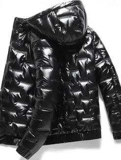 Men's Puffer Jacket Quilted Jacket Hoodie Jacket Cardigan Slim Fit Casual Daily Regular Casual Daily Trendy Waterproof Windproof Warm Fall Winter Solid Color Silver Black Puffer Jacket