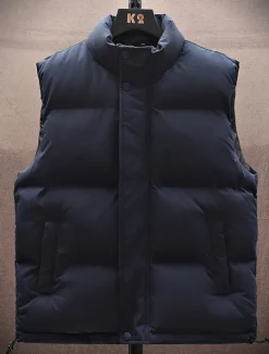 Men's Puffer Vest Daily Casual Spring & Fall Pocket Polyester Comfortable Solid Color Zipper Stand Collar Black White Blue Vest