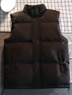 Men's Puffer Vest Daily Casual Spring & Fall Pocket Polyester Comfortable Solid Color Zipper Stand Collar Black White Blue Vest