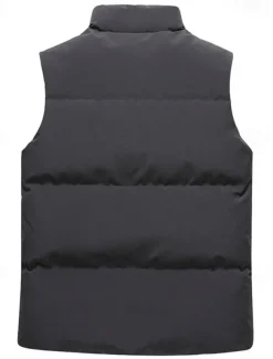 Men's Puffer Vest Daily Casual Fall & Winter Pocket Polyester Comfortable Plain Zipper Stand Collar Black Pink Blue Khaki Vest