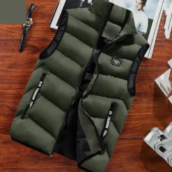 Men's Puffer Vest Daily Wear Vacation Going out Fashion Basic Spring & Fall Zipper Polyester Comfortable Plain Zipper Stand Collar Regular Fit Dark Yellow Deep Green Wine Black Vest