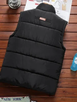 Men's Puffer Vest Fleece Vest Gilet Daily Date Vacation Fashion Casual Fall & Winter Pocket Polyester Warm Comfortable Solid Color Hidden Buttoned Front Stand Collar Regular Fit Black Blue Army Green