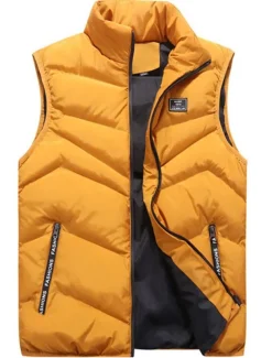 Men's Puffer Vest Gilet Quilted Vest Cardigan Outdoor Street Daily Going out Streetwear Sporty Fall Winter Pocket Full Zip Polyester Warm Breathable Solid Color Zipper Stand Collar Regular Fit Black