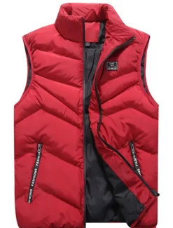Men's Puffer Vest Gilet Quilted Vest Cardigan Outdoor Street Daily Going out Streetwear Sporty Fall Winter Pocket Full Zip Polyester Warm Breathable Solid Color Zipper Stand Collar Regular Fit Black